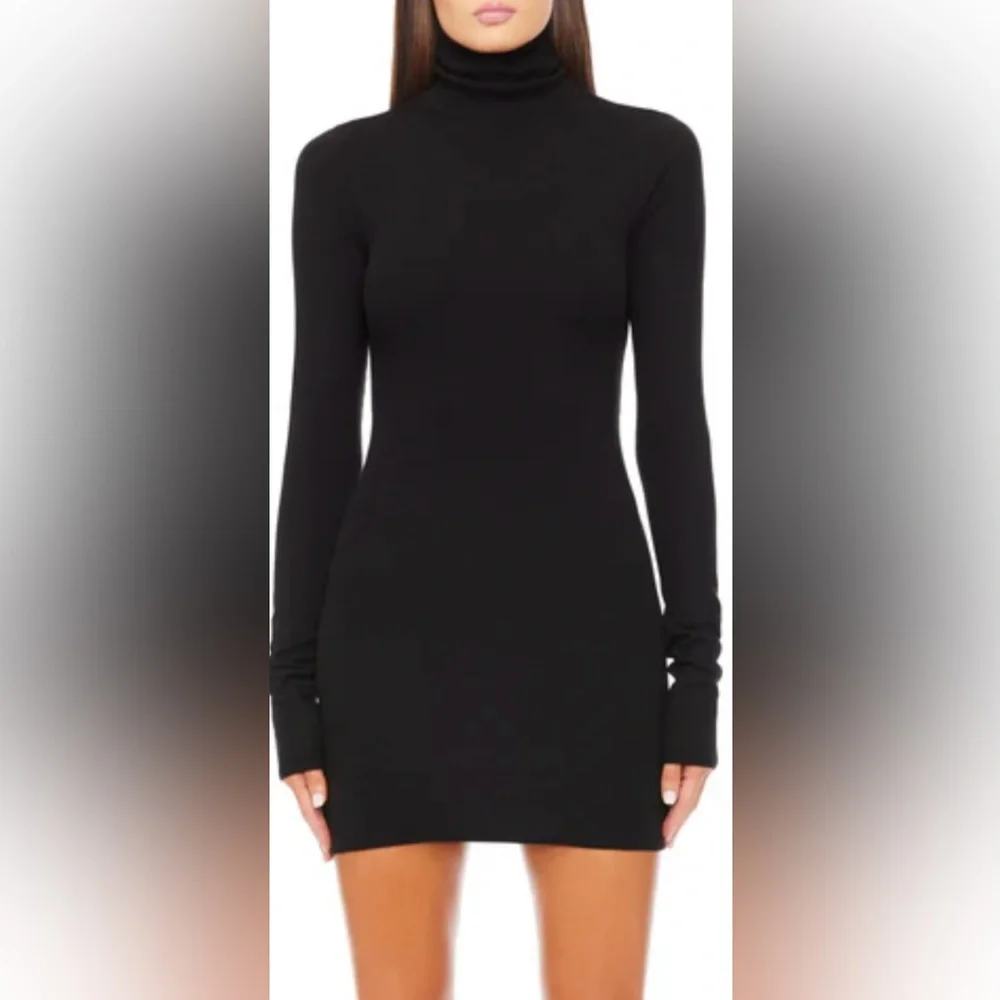 Long Sleeve Turtleneck Fishtail Mini Dress - Picture 2 of 11